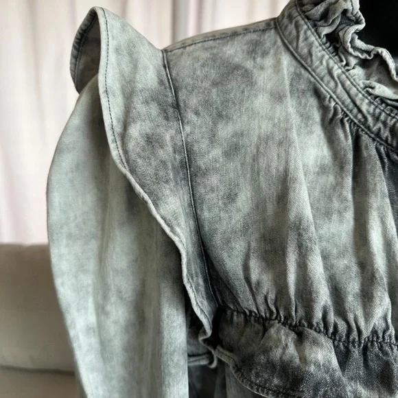 Isabel Etoile Marant Tie Dye Acid Wash Print Mock Neck Button up top - Picture 9 of 13